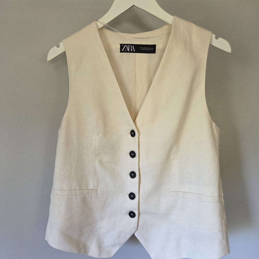 Zara Linen Button-Up Vest